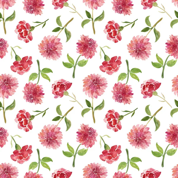 Seamless pattern of carnation and dahlia flowers — Stock Photo, Image