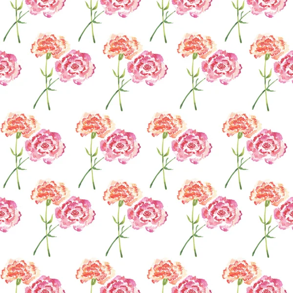 Seamless pattern, pairs of watercolor carnations — Stock Photo, Image
