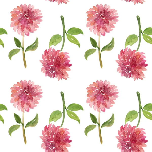 Seamless pattern of red watercolor dahlia flowers