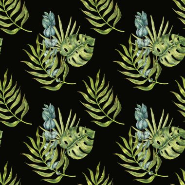 Dikişsiz desen tropikal monstera palmiye yaprakları