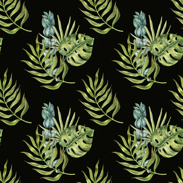 热带龟背竹棕榈叶的无缝模式 — 图库照片