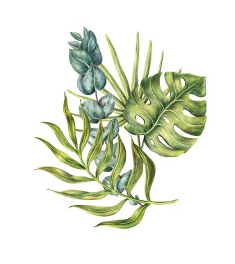 Palmiye yaprakları ve okaliptüs çiçek kompozisyon