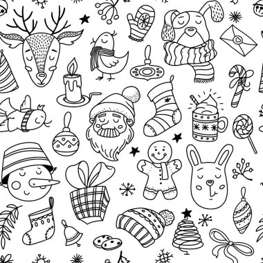 Şirin komik Noel karalamalar ile Seamless modeli