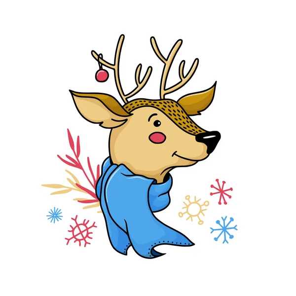 Mignon cerf de Noël, portrait de renne — Image vectorielle