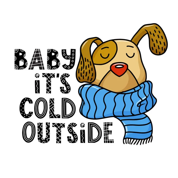 Baby Its Cold Outside wenskaart met schattige hond — Stockvector