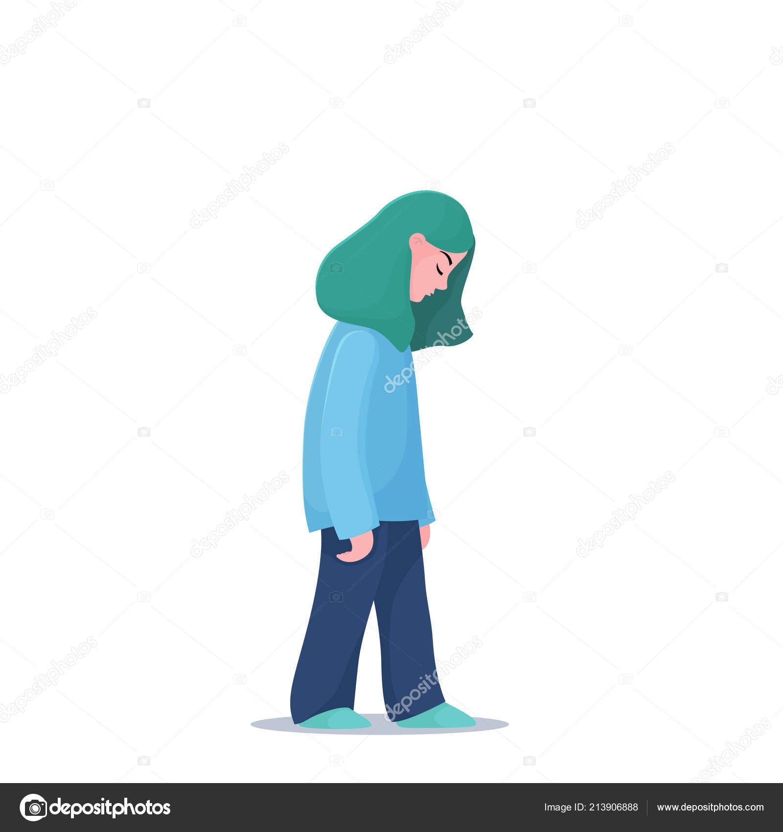 Depressed, unhappy girl, woman walking slowly Stock Vector Image by  ©big_and_serious #213906888