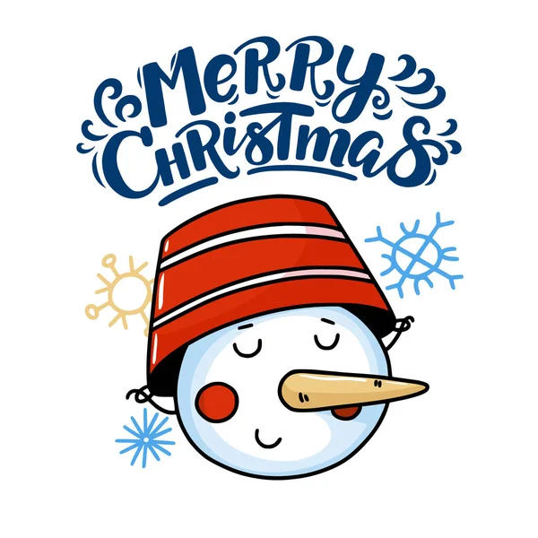 Feliz Navidad tarjeta de felicitación con muñeco de nieve divertido — Vector de stock