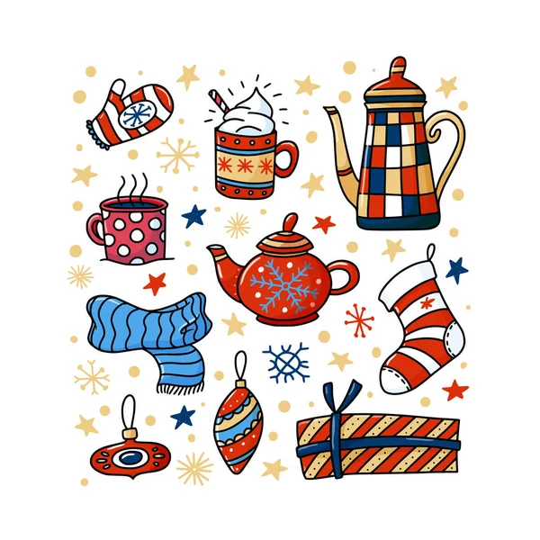 Hiver, bannière carrée de Noël avec des griffes drôles — Image vectorielle