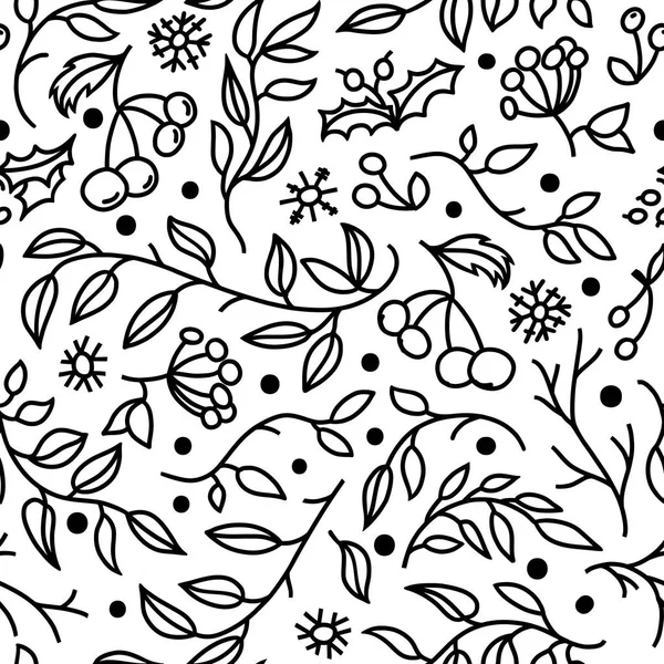 Seamless mönster med doodle grenar och bär — Stock vektor