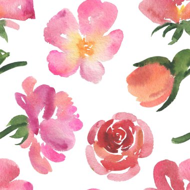 Suluboya gül çiçek, tomurcukları seamless modeli