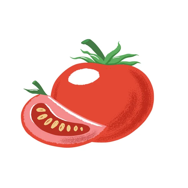 Composición de tomate entero y rebanada de tomate rojo maduro — Vector de stock