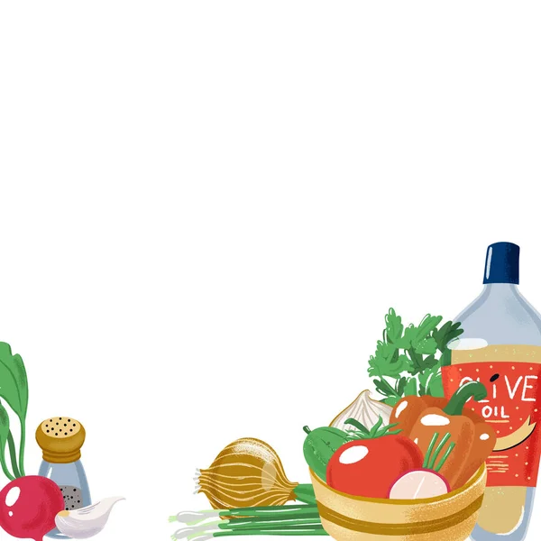 Fondo con ingredientes de ensalada, plantilla de banner — Vector de stock