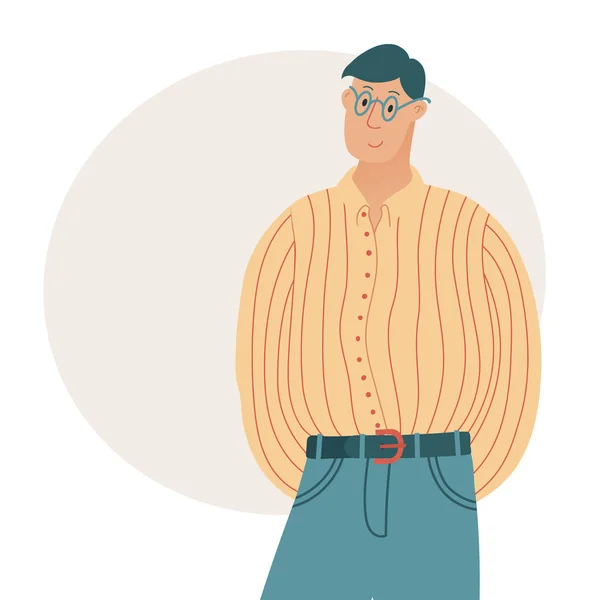 Retrato de jovem em óculos e camisa listrada — Vetor de Stock