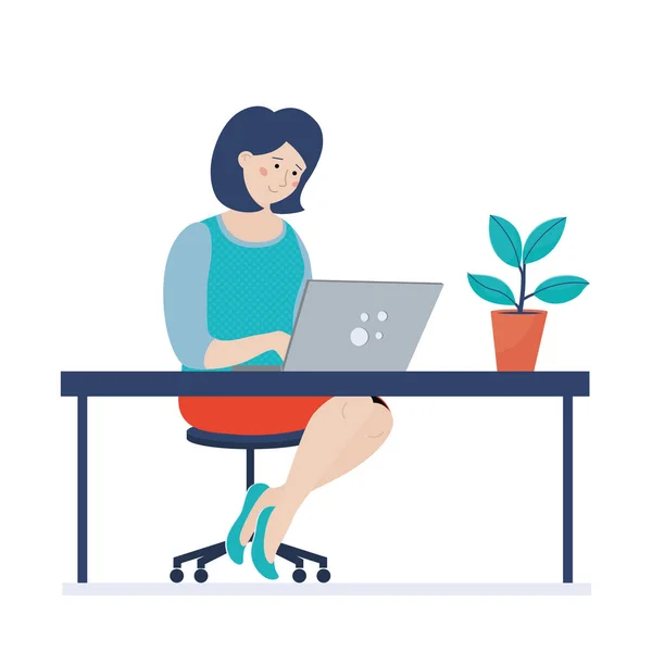 Young woman working on computer in office — Stock Vector