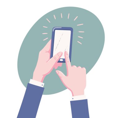 Cep telefonunu tutan eller, ekranda işaret
