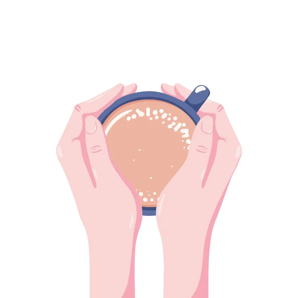 Deux mains féminines tenant une tasse de café, vue de dessus — Image vectorielle
