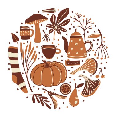 Sonbahar, sonbahar sezonu nesnelerin yuvarlak kompozisyon