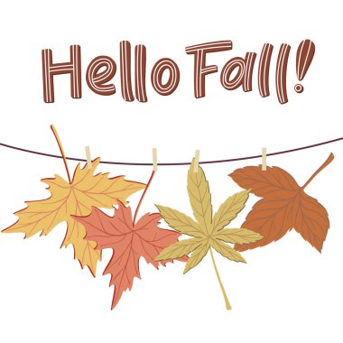 Merhaba Sonbahar afiş, dize peg asılı yaprakları