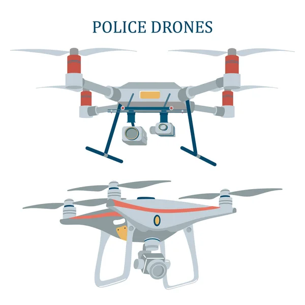 Drones policiales, vehículos aéreos no tripulados, dos tipos — Archivo Imágenes Vectoriales