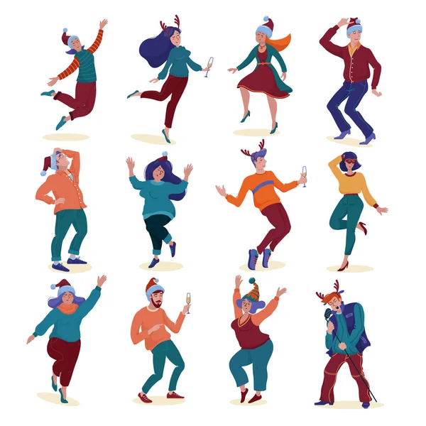 Conjunto de varias personas bailando en la fiesta de Navidad — Archivo Imágenes Vectoriales