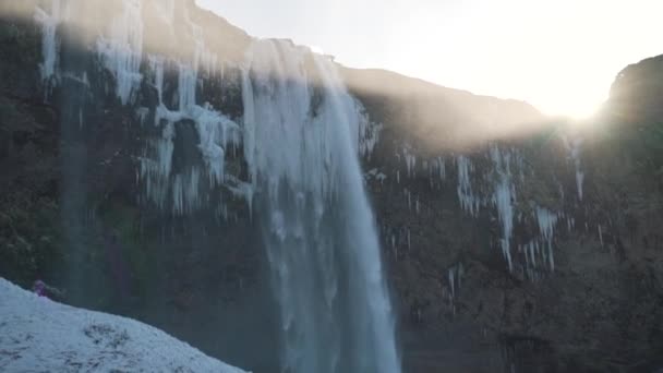 Wasserfall in Island klettert hoch — Stockvideo