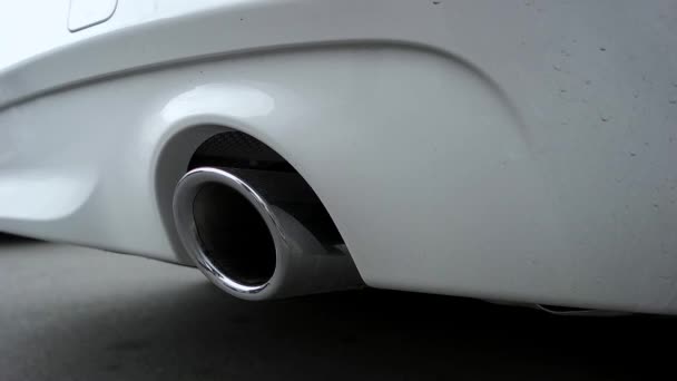 Il tubo di scarico cromato auto primo piano — Video Stock