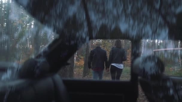 Paar geht im Wald spazieren — Stockvideo