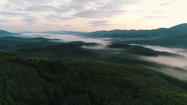 Mist over de bergen bij zonsopgang — Stockvideo