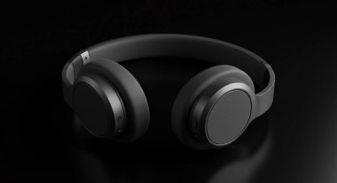 Karanlık bir arkaplanda modern kablosuz kulaklıklar.