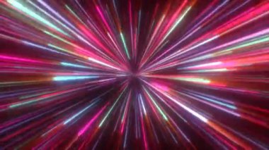 Çok renkli parlak neon lazer ışınlarının soyut tünel çizgileri soyut arkaplan. Video 4k