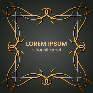 Karanlık bir arka plan üzerine bir kare altın monogram öğesi. Vektör çizim