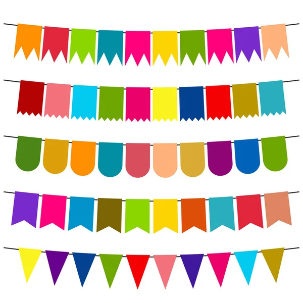 Bandeiras Coloridas Guirlandas Para Decoração Elementos Decoração Com Vários Padrões — Vetor de Stock