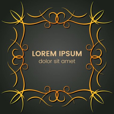 Karanlık bir arka plan üzerine bir kare altın monogram öğesi. Vektör çizim