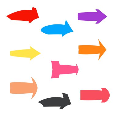 Dokuz tane çok renkli çeşitli okları ayarlayın. Vektör illustratio