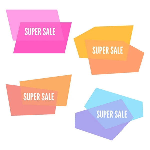 Set Four Super Sale Sticker Abstract Colorful Geometric Forms Vector — Stock Vector