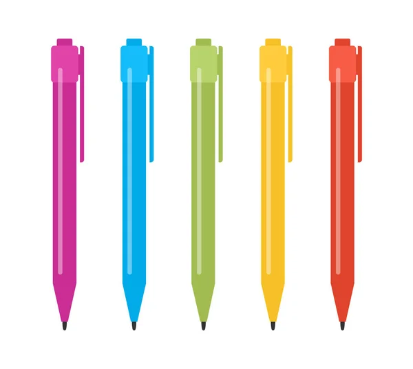 Set Van Vijf Multi Gekleurde Pennen Vector Illustratio — Stockvector