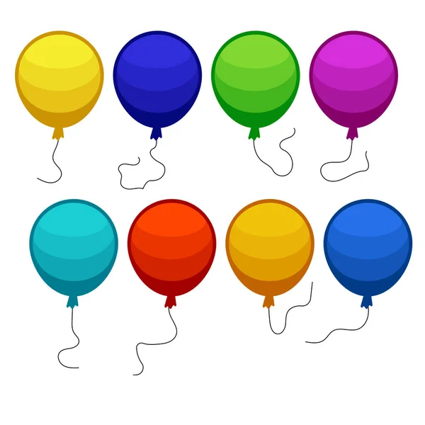 Set de ocho globos de colores con una cuerda aislada sobre fondo blanco — Archivo Imágenes Vectoriales