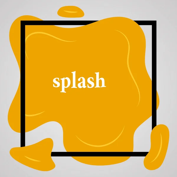 Big yellow splash with lots of small splashes in black frame and inscription splash