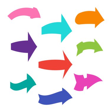 Dokuz tane çok renkli çeşitli okları ayarlayın. Vektör illustratio