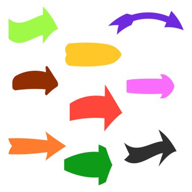 Dokuz tane çok renkli çeşitli okları ayarlayın. Vektör illustratio