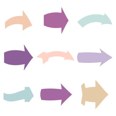 Dokuz tane çok renkli çeşitli okları ayarlayın. Vektör illustratio