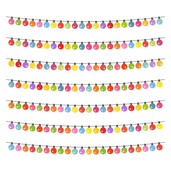 Garland Com Lâmpadas Multi Coloridas Fundo Branco Ilustração Vetorial — Vetor de Stock