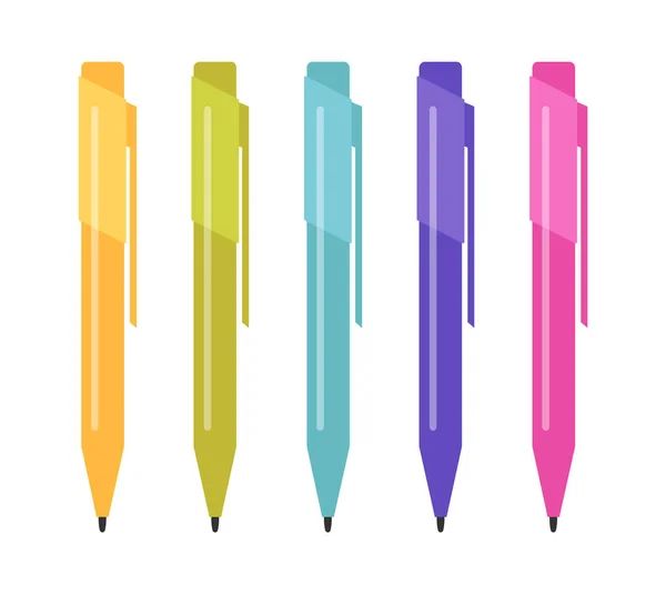 Set Five Multi Colored Pens Vector Illustratio — Stock Vector