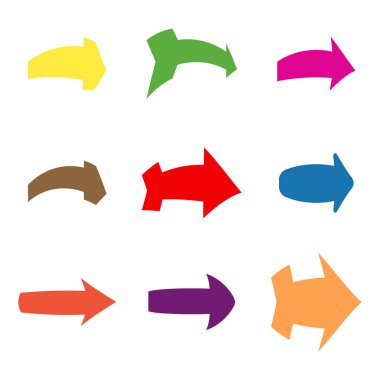 Dokuz tane çok renkli çeşitli okları ayarlayın. Vektör illustratio