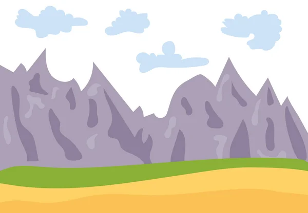 Paysage Naturel Dessin Animé Dans Style Plat Avec Des Montagnes — Image vectorielle