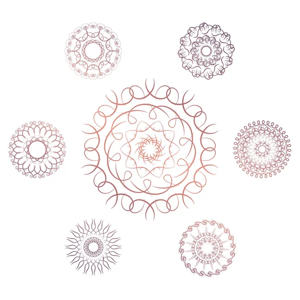 Conjunto Siete Elementos Circulares Geométricos Monograma Vectorial Sobre Fondo Blanco — Archivo Imágenes Vectoriales