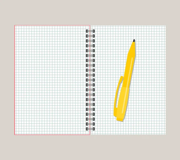 Open Notebook Yellow Pen Vector Illustratio — Stock Vector