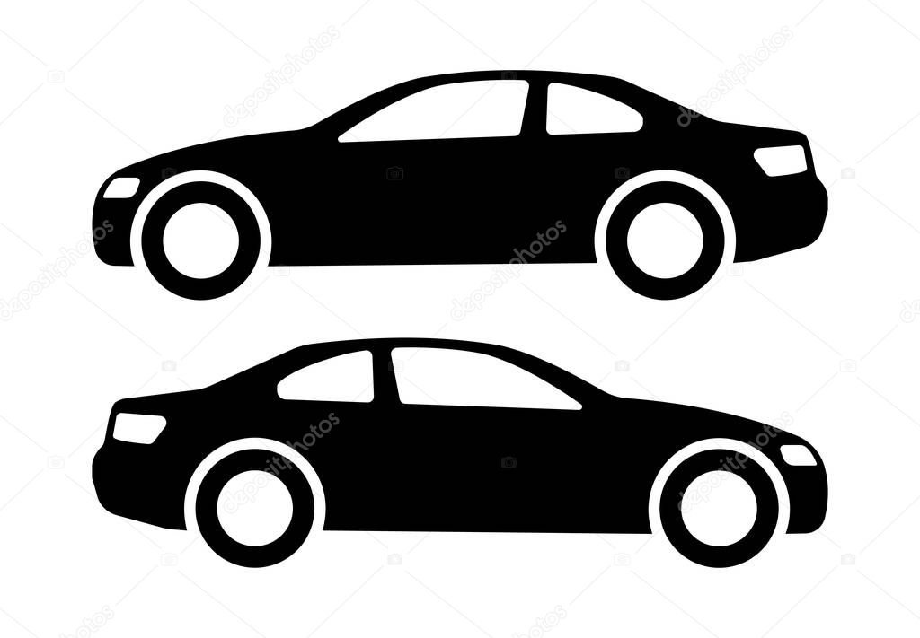 Two black car silhouettes on a white background. Vector illustration