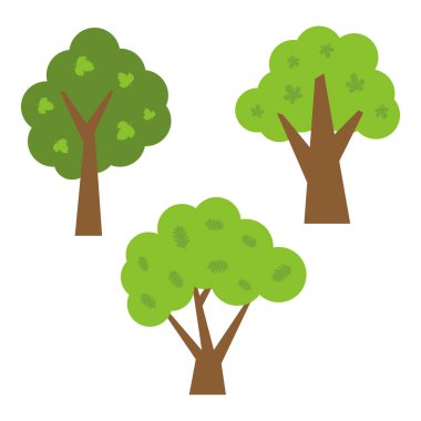 Üç yeşil ağaçların yaprakları ile. Vektör illustratio