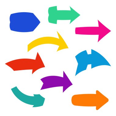 Dokuz tane çok renkli çeşitli okları ayarlayın. Vektör illustratio